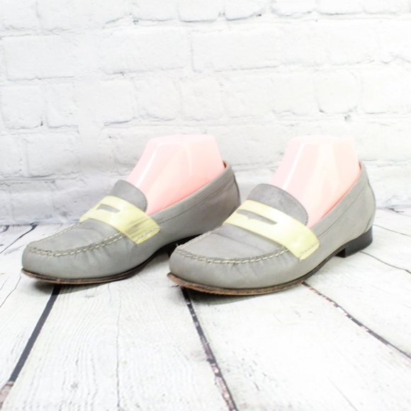 Cole Haan Monroe Gray Sheen Reflective Leather Penny Loafers Size 7.5 B - Picture 2 of 9